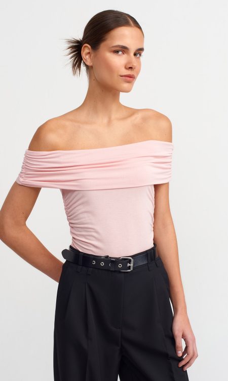 Dilvin 30902 Omuzları Açık Büzgülü Top