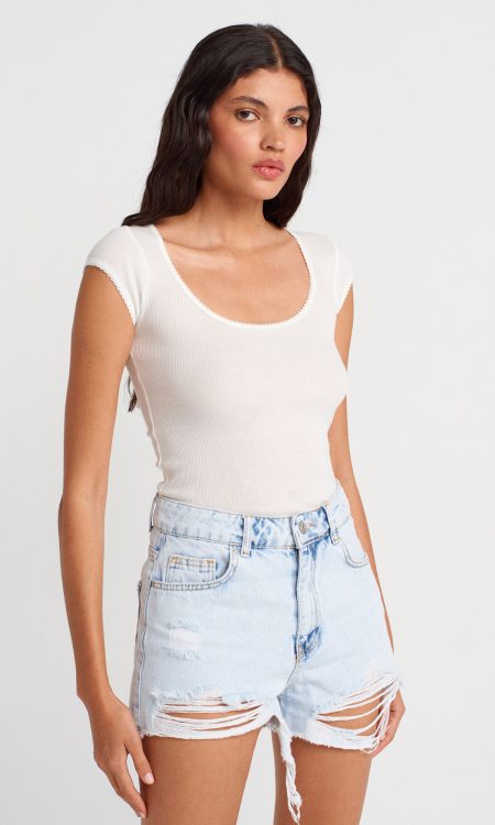 Dilvin 31807 Bisiklet Yaka Fitilli T-shirt