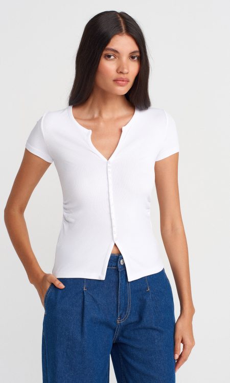 Dilvin 31838 Düğmeli Kısa Kollu Top