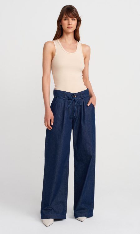 Dilvin 72001 İnce Kemerli Denim Pantolon-Lacivert