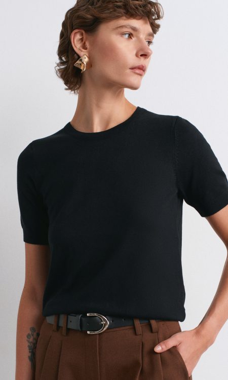 Dilvin 10779 Bisiklet Yaka Kısa Kollu Triko Bluz