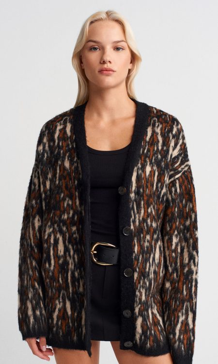 Dilvin 60984 Desenli Şardonlu Düğmeli Triko Hırka