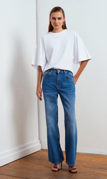 Dilvin 72053 Wide Leg Denim Pantolon-Mavi