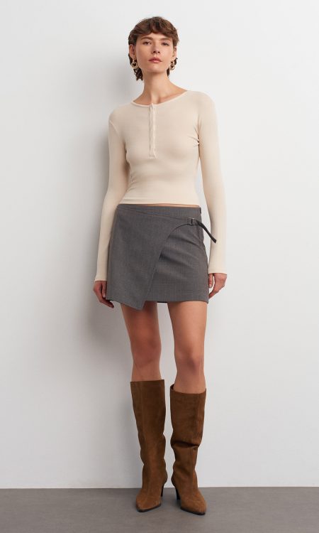 Dilvin 81065 Tokalı Şort Etek-Gri