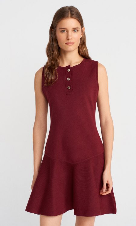 Dilvin 90244 Bisiklet Yaka Düğmeli Volanlı Triko Elbise