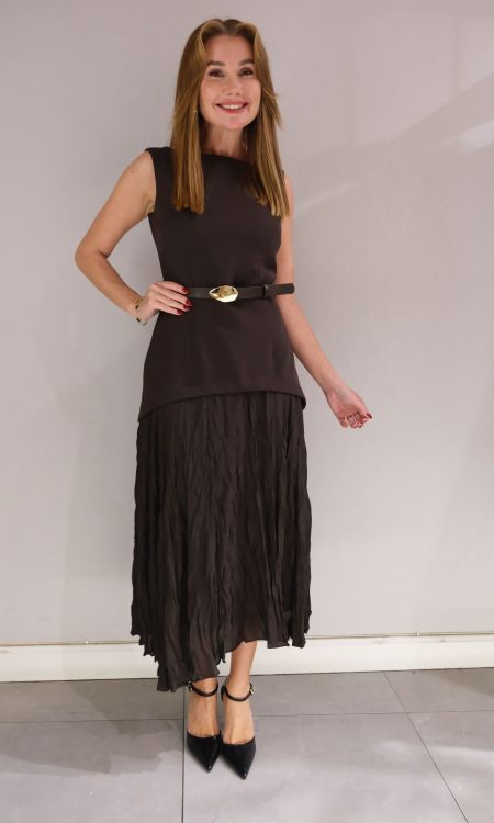 Marvel 3120 Kolsuz Belden Kemerli Dar Kalıp Kayık Yaka Elbise