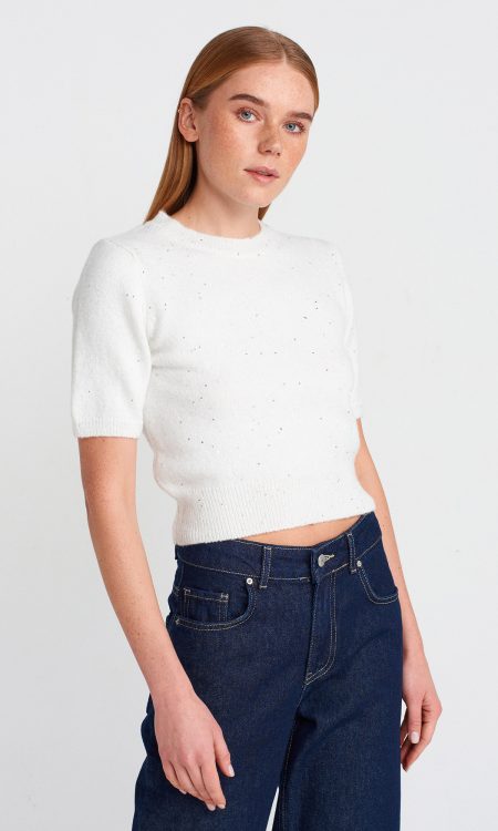 Dilvin 10703 Bisiklet Yaka Pullu Simli Triko Kazak