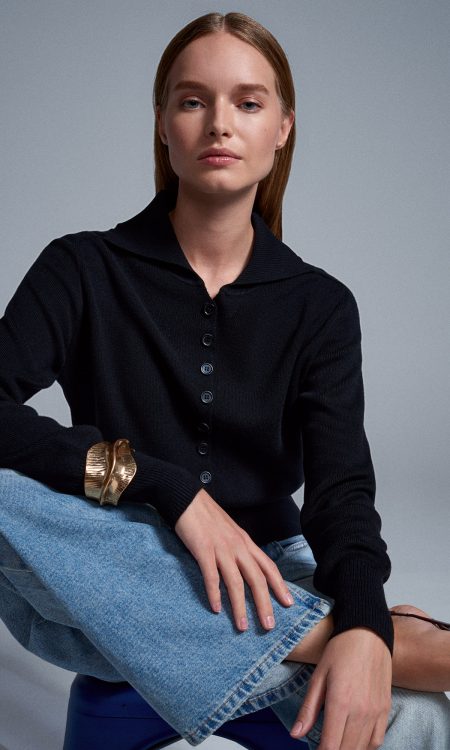 Dilvin 10816 Yün Karışımlı Düğmeli Triko Kazak