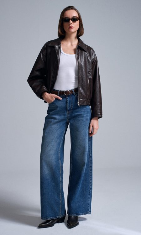 Dilvin 72072 %100 Pamuk Kemerli Wide Leg Jean-Mavi