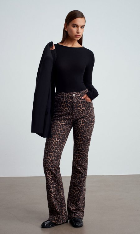 Dilvin 72082 Leopar Desenli Flare Jean-Kahve