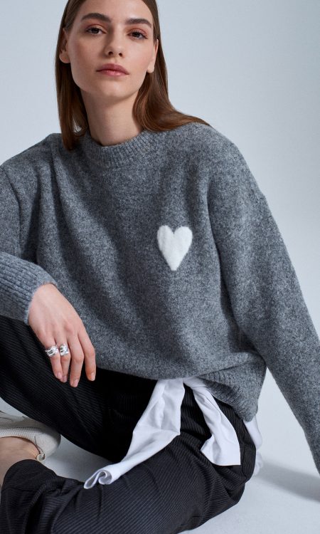 Dilvin 10837 Yün Karışımlı Kalpli Kazak