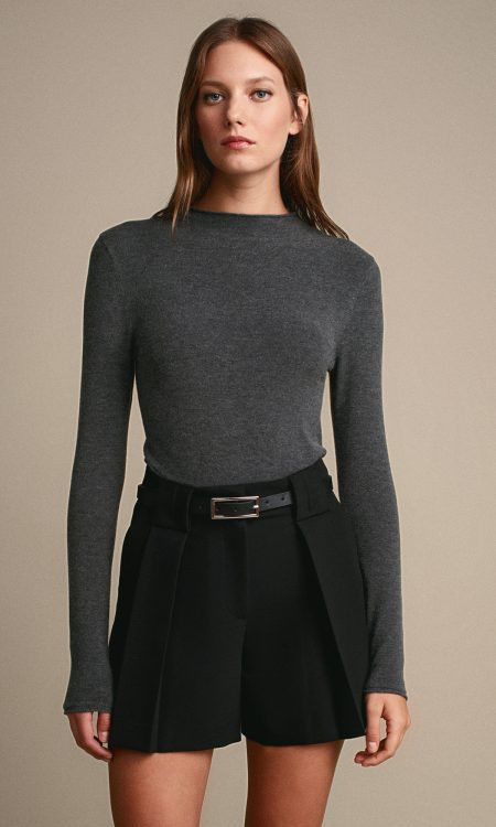 Dilvin 10841 Dik Yaka Kaşmir Karışımlı Triko Kazak-Füme M.