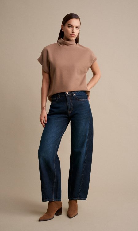 Dilvin 72090 %100 Pamuk Dikiş Detaylı Baggy Jean-Lacivert