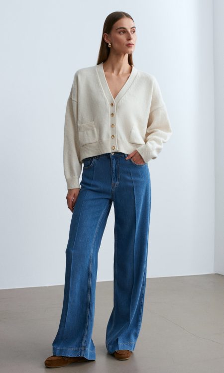 Dilvin 72102 Dökümlü Wide Leg Jean-Mavi