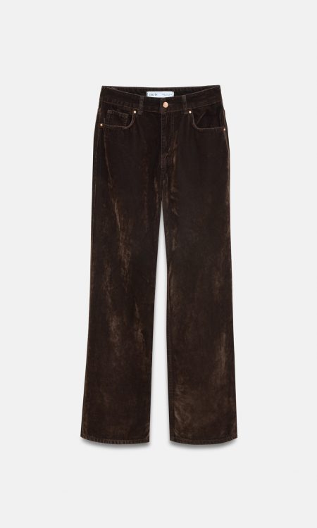 Dilvin 72108 Kadife Wide Leg Pantolon-Kahve