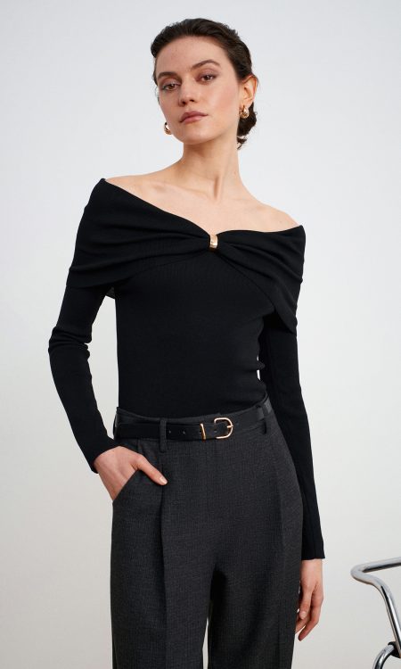 Dilvin 10820 Omzu Açık Fiyonk Detaylı Top