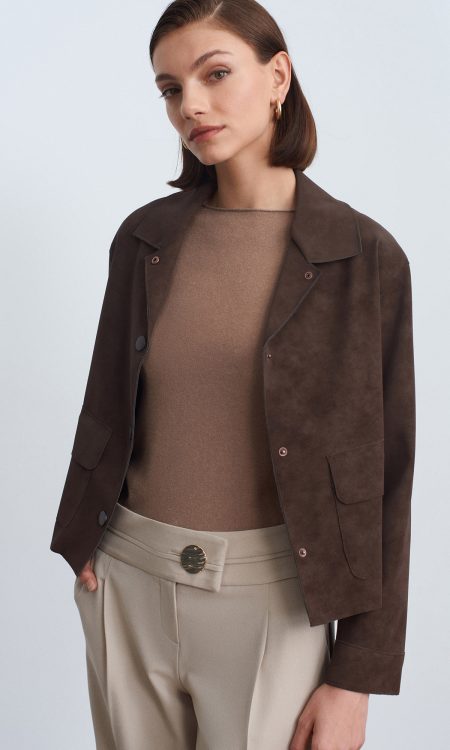 Dilvin 60782 Cep Detaylı Süet Ceket-Kahve