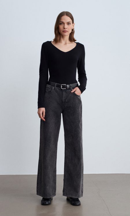 Dilvin 72116 Fitilli Kadife Pantolon-Siyah