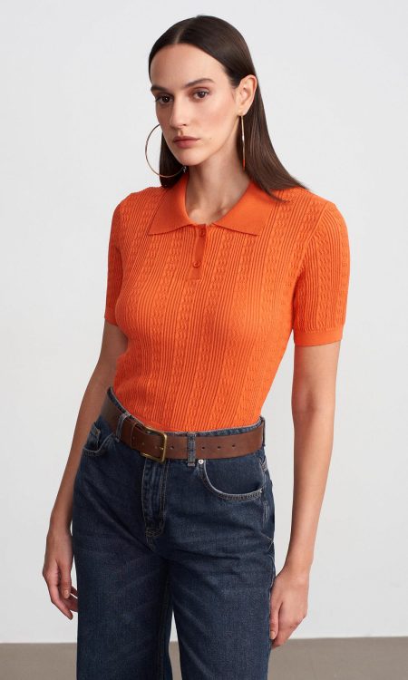 Dilvin 10781 Polo Yaka Ajurlu Triko Bluz