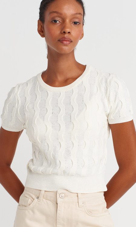 Dilvin 10788 Bisiklet Yaka Dokulu Triko Bluz