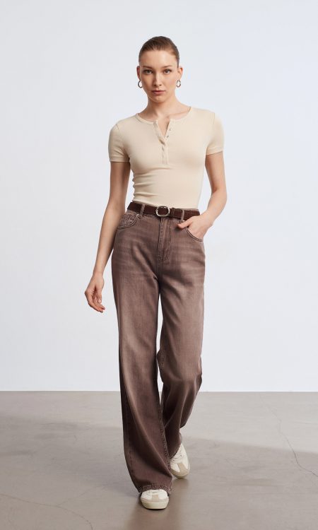 Dilvin 72294 %100 Pamuk Dökümlü Jean-Kahve