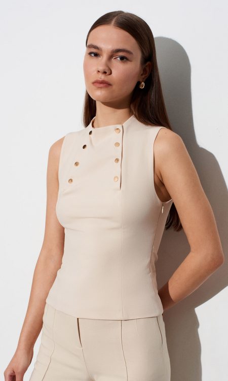Dilvin 50541 Düğme Detaylı Bluz-Bej